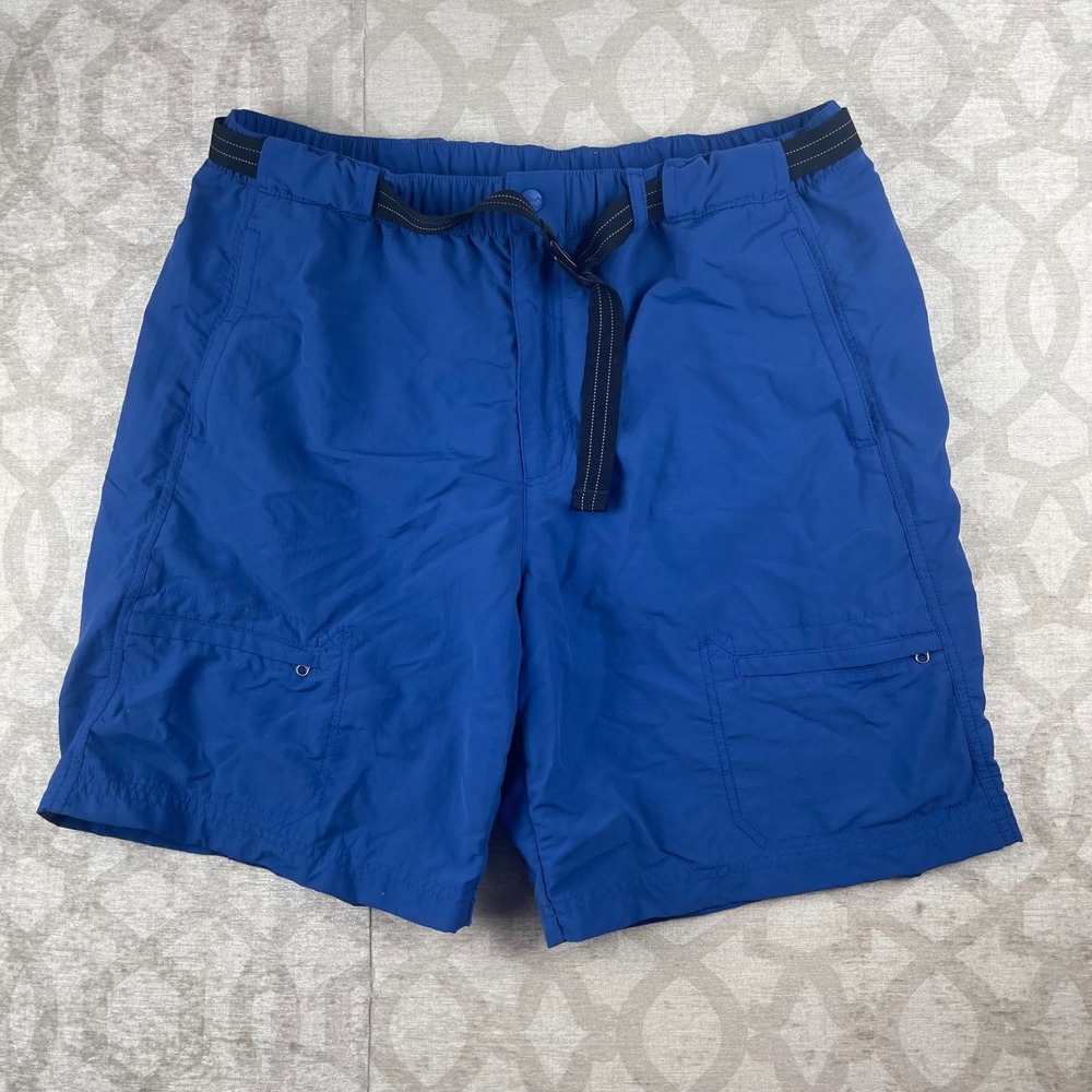 LL Bean Supplex Nylon Cargo Shorts Mens L Blue Belted Hiking 7in Inseam